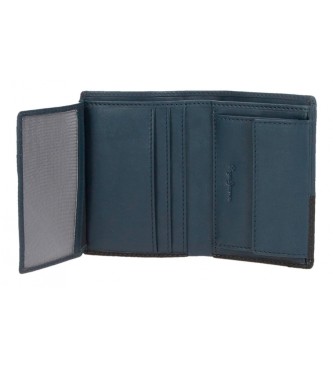 Pepe Jeans Usnjena denarnica Dvojna navpična denarnica s kovanci Mornarsko modra