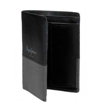 Pepe Jeans Dvojna navpična usnjena denarnica z denarnico za kovance Črna