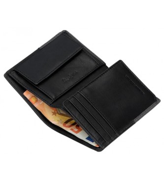 Pepe Jeans Dvojna navpična usnjena denarnica z denarnico za kovance Črna