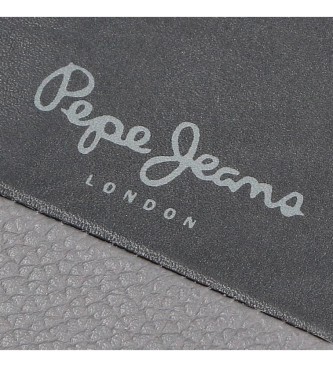 Pepe Jeans Podwójny pionowy skórzany portfel z portmonetką Czarny