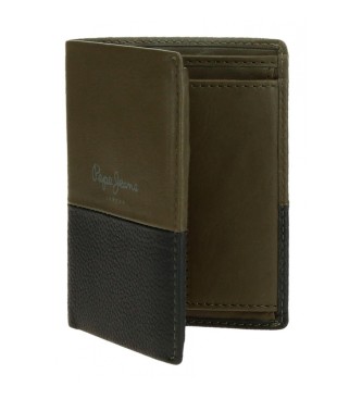 Pepe Jeans Dvojna navpična usnjena denarnica z denarnico za kovance Khaki Green