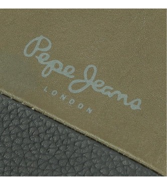 Pepe Jeans Podwójny pionowy skórzany portfel z portmonetką Khaki Green