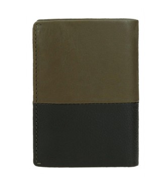 Pepe Jeans Dvojna navpična usnjena denarnica z denarnico za kovance Khaki Green