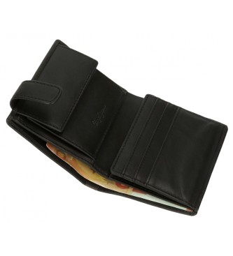 Pepe Jeans Usnjena denarnica Marshal z zapiranjem na klik Črna