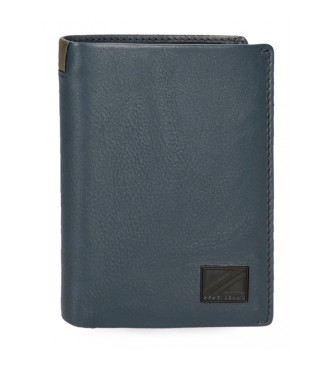 Pepe Jeans Pionowy skórzany portfel Marshal z portmonetką Navy Blue