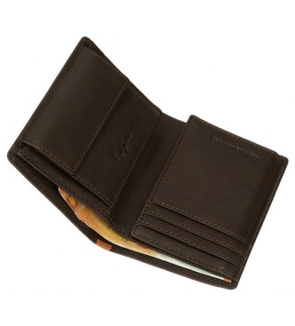 Pepe Jeans Pionowy skórzany portfel Marshal z etui na monety w kolorze brązowym