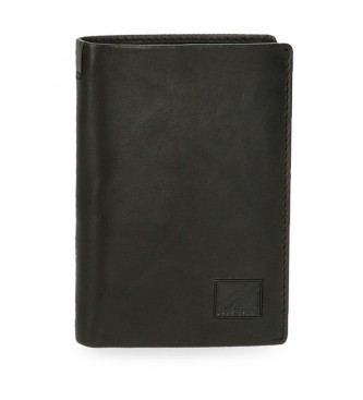 Pepe Jeans Usnjena denarnica Marshal s kovčkom za kovance, črna