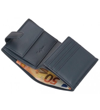 Pepe Jeans Usnjena denarnica Staple z zapiranjem na klik Mornarsko modra