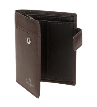 Pepe Jeans Staple leather wallet with click closure Brown