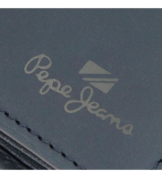 Pepe Jeans Portafoglio in pelle Vertical Staple con portamonete Blu navy