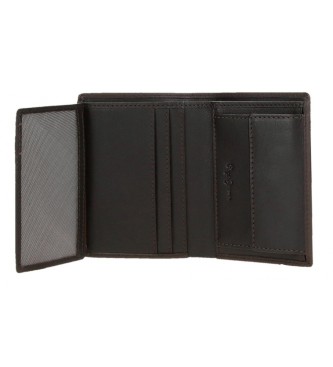 Pepe Jeans Staple Vertical Leather Wallet with Coin Case Brown
