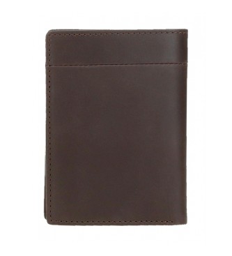 Pepe Jeans Navpična usnjena denarnica Staple s kovčkom za kovance rjave barve
