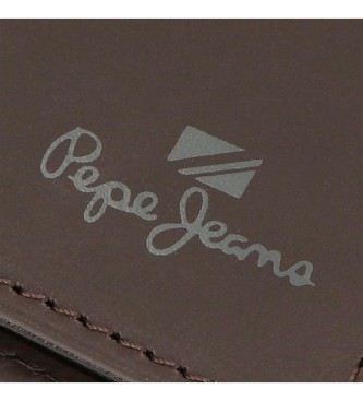 Pepe Jeans Carteira de couro vertical Staple com porta-moedas castanho