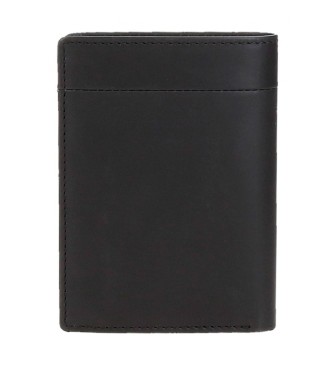 Pepe Jeans Navpična usnjena denarnica Staple s torbico za kovance črna