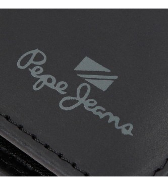Pepe Jeans Pionowy skórzany portfel Staple z saszetką na monety, czarny