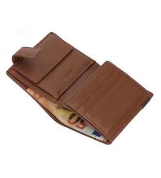 Pepe Jeans Topper leather wallet with click closure Brown