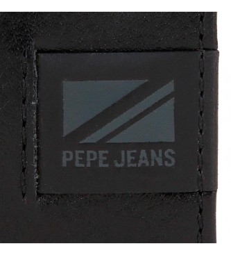 Pepe Jeans Skórzany portfel Topper z etui na karty Czarny