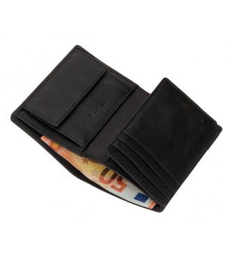 Pepe Jeans Topper vertikalna usnjena denarnica z denarnico za kovance Črna
