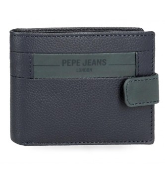 Pepe Jeans Checkbox leren verticale portemonnee marineblauw met kliksluiting