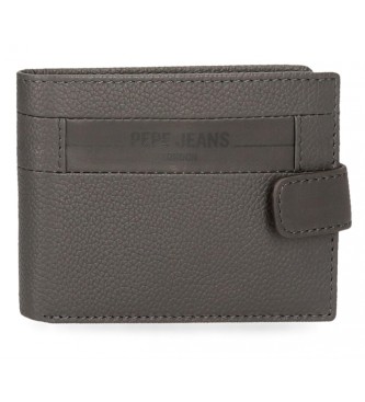 Pepe Jeans Checkbox Grijze verticale leren portemonnee met kliksluiting