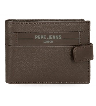 Pepe Jeans Checkbox Portefeuille vertical en cuir marron avec fermeture  clic