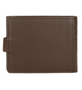 Pepe Jeans Checkbox Brown leather vertical wallet with click closure