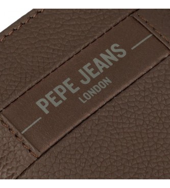 Pepe Jeans Checkbox Navpična denarnica iz rjavega usnja z zapiranjem na klik