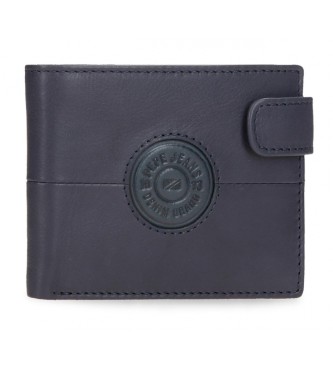 Pepe Jeans Cracker leather vertical wallet navy blue with click closure