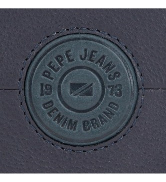 Pepe Jeans Navpična denarnica iz usnja Cracker mornarsko modre barve z zapiranjem na klik