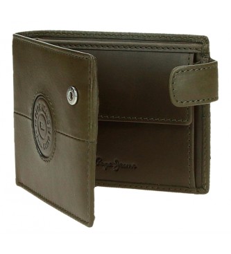 Pepe Jeans Cracker khaki green vertical leather wallet with click closure
