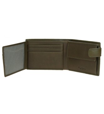 Pepe Jeans Cracker khaki green vertical leather wallet with click closure