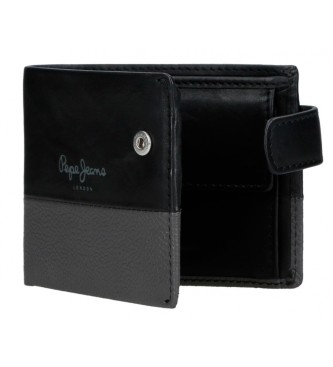 Pepe Jeans Dual Black leather vertical wallet with click fastening