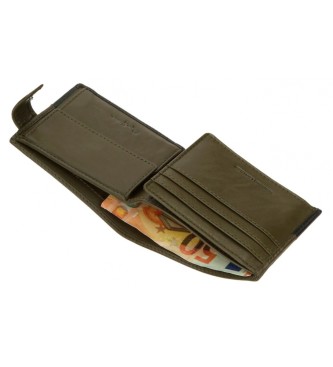Pepe Jeans Dual leather vertical wallet khaki green with click closure