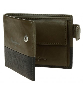 Pepe Jeans Dual leather vertical wallet khaki green with click closure