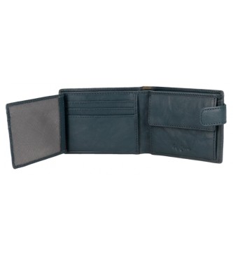 Pepe Jeans Marshal Upright Wallet aus Leder Marineblau mit Klickverschluss