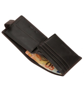 Pepe Jeans Brązowy skórzany pionowy portfel Staple z zapięciem na zatrzask