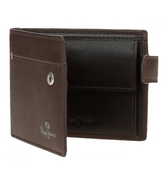 Pepe Jeans Staple Navpična denarnica iz rjavega usnja z zapiranjem na klik