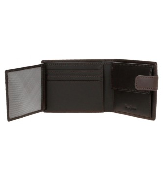 Pepe Jeans Staple Brown leather vertical wallet with click closure