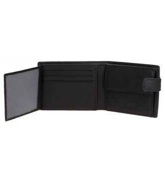 Pepe Jeans Staple Schwarzes vertikales Portemonnaie aus Leder mit Klickverschluss