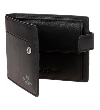Pepe Jeans Staple Črna usnjena navpična denarnica z zapiranjem na klik