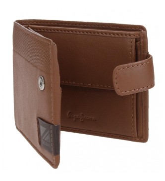 Pepe Jeans Topper Brown vertical leather wallet with click closure