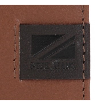 Pepe Jeans Topper Rjava navpična usnjena denarnica z zapiranjem na klik