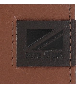 Pepe Jeans Topper Brown vertical leather wallet with click closure