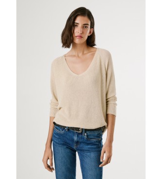 Pepe Jeans Modri pulover Coco v bež barvi