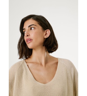 Pepe Jeans Modri pulover Coco v bež barvi