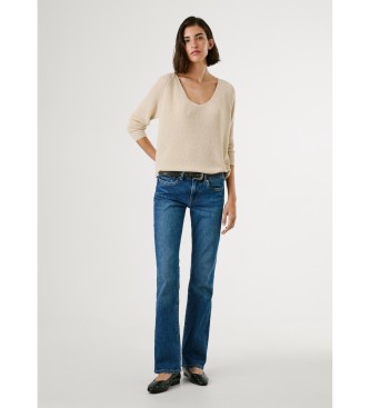 Pepe Jeans Modri pulover Coco v bež barvi