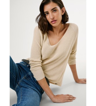 Pepe Jeans Modri pulover Coco v bež barvi