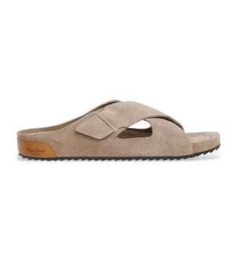 Pepe Jeans Corby Cross beige leather sandals