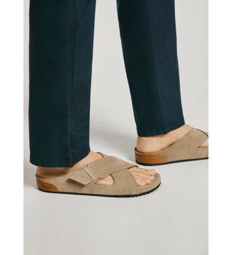 Pepe Jeans Corby Cross beige leather sandals