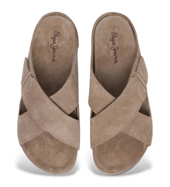 Pepe Jeans Corby Cross beige leather sandals